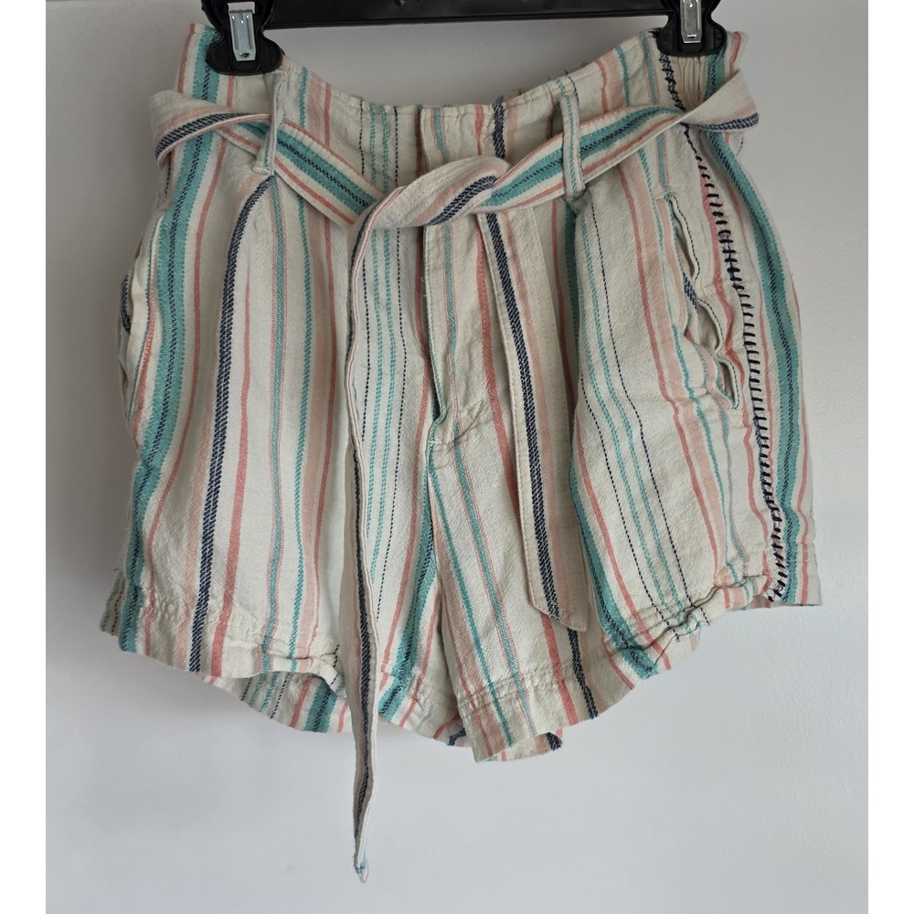 Splendid Women Linen Shorts Small Striped Multi-Color Coastal Bermuda Casual